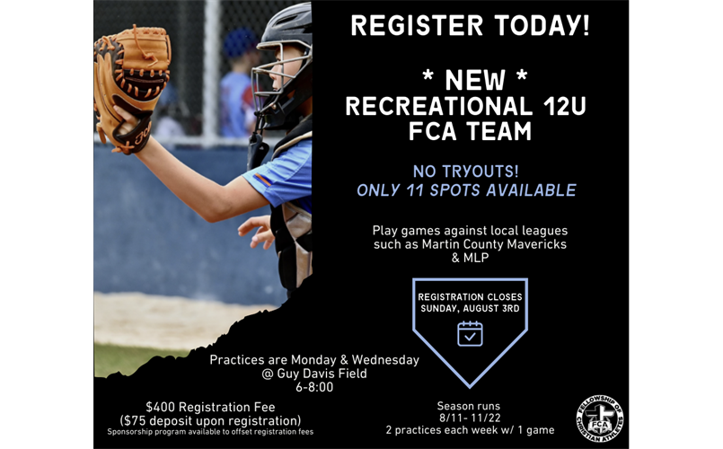 Join our first ever 12u recreational baseball team!
